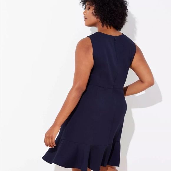 NWT Ann Taylor Loft Plus Navy Flounce Hem Dress - Picture 2 of 8